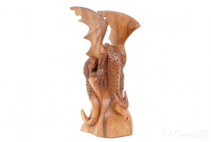 WINDALF Wikinger Holzfigur DUNCAN 30 Cm Drache Auf Fels Handarbeit Aus