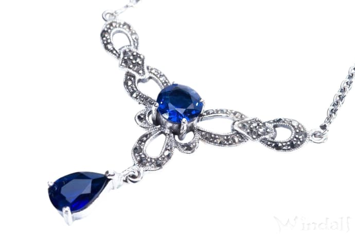WINDALF Bohemia Damen Collier MARLIN Trachten Halsschmuck Blauer Saphir Silber - Windalf.de