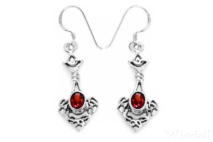 WINDALF Irische Damen Ohrringe DANA 4.4 cm Celtic Schmuck Roter Granat Silber - Windalf.de