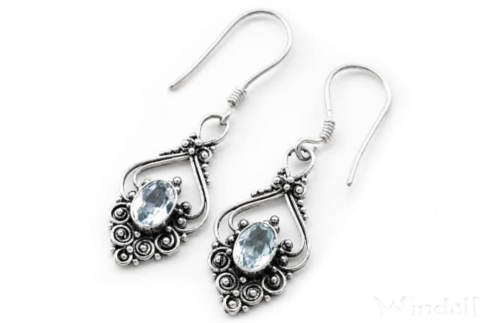 WINDALF Damen Ohrringe SALIA 2.4 cm Echter Topas Handarbeit Silber - Windalf.de