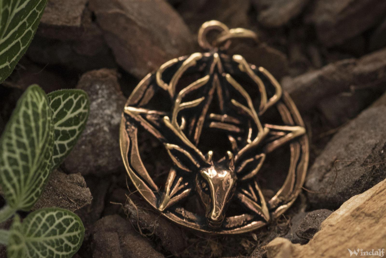 WINDALF Pagan Schmuck Anhänger CERNUNNOS Ø 2.5 cm Hirsch & Pentagramm