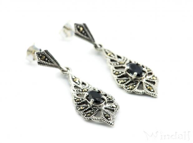 WINDALF Damen Ohrschmuck DANIA 3.7 cm Schwarzer Kristall Vintage Silber WINDALF Damen Ohrschmuck DANIA 3.7 cm Schwarzer Kristall Vintage Silber - Windalf.de