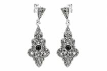 WINDALF Mittelalter Damen Ohrringe ZARA 4.4 cm Onyx Silber - Windalf.de