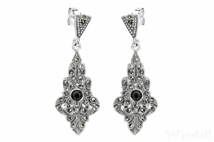WINDALF Mittelalter Damen Ohrringe ZARA 4.4 cm Onyx Silber - Windalf.de