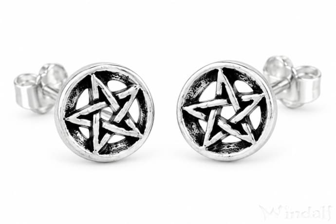 WINDALF Gothic Ohrstecker RICA &Oslash; 5 mm Ohrschmuck Pentagramme Silber - Windalf.de