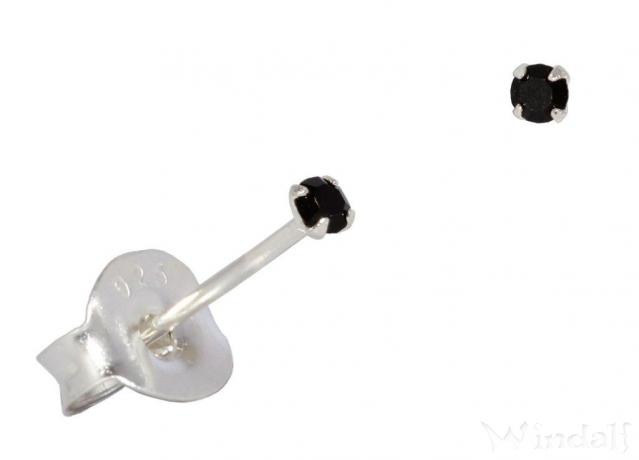 WINDALF Ohrstecker SVENJA 2 mm Nasenstecker Schwarzer Stein Silber - Windalf.de