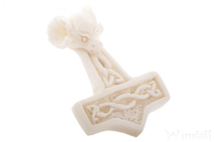 WINDALF Vikings Schmuck Anhänger RAM 3.1 cm Thorshammer Widderkopf Handarbeit aus Knochen - Windalf.de