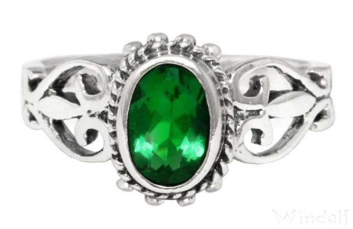 WINDALF Zarter Bohemia Ring ARIA 9 mm Grüner Smaragd Fleur de Lis Solitär Ring Silber - Windalf.de