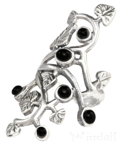 WINDALF Langer Damen Ring LEVIA 4 cm Onyx Schmuck Gothic-Ring Silber - Windalf.de