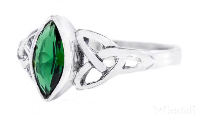 WINDALF Zarter Damen Ring RIGANI 9 mm Keltischer Liebesknoten Midi-Ring Grüner Smaragd Silber - Windalf.de