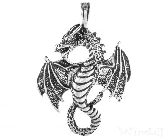 WINDALF Glücks Schmuck Anhänger DARIAN 5.4 cm Großer Massiver Drache Vintage Silber - Windalf.de