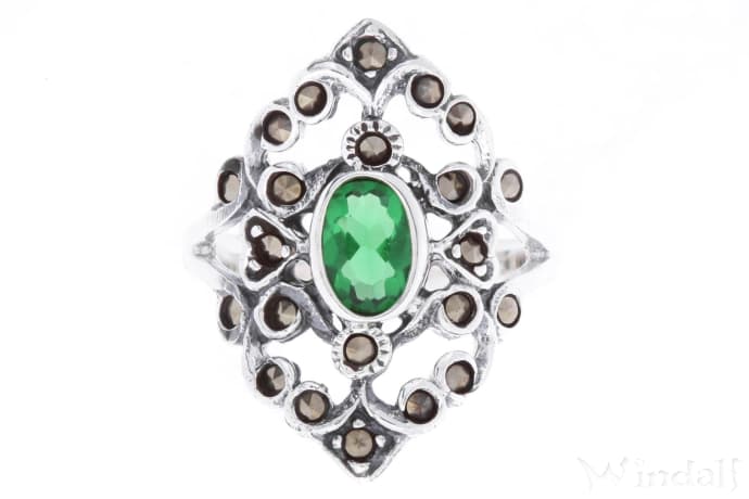 WINDALF Bohemian Damen Ring LUNA 21 mm Grüner Smaragd Silber - Windalf.de