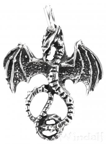 WINDALF Glücks Schmuck Anhänger SEPTA 2.9 cm Kleiner Feuerdrache Amulett Vintage Silber - Windalf.de