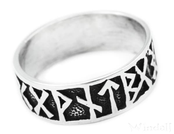 WINDALF Wikinger Ring FUTHARK 9 mm Wikingerschmuck Bandring Runen Silber - Windalf.de