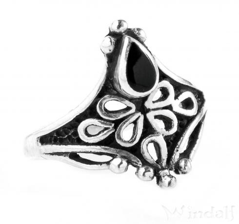 WINDALF Bohemia Damen Ring AYLA 15 mm Schwarzer Onyx Gothic-Schmuck Silber - Windalf.de