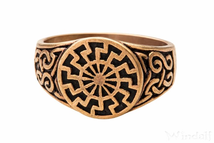 WINDALF Siegelring SCHWARZE SONNE 11 mm Sonnenring Vintage Bronze - Windalf.de