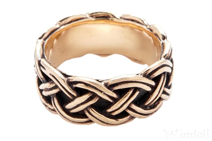 WINDALF Breiter Wikinger Ring SIGHALF 10 mm Vikings Zopfmuster Vintage Bronze - Windalf.de