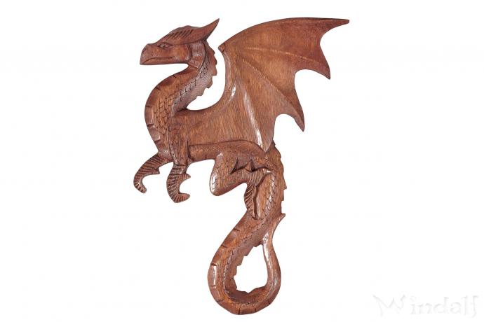 WINDALF Wandbild LIZZ 28 cm Drachen Wandrelief Links schauend Handarbeit aus Holz - Windalf.de