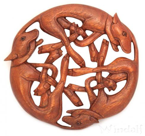 WINDALF Celtic Wandrelief WILDE JAGD Ø 29 cm Keltische Holzornament Handarbeit Holz - Windalf.de