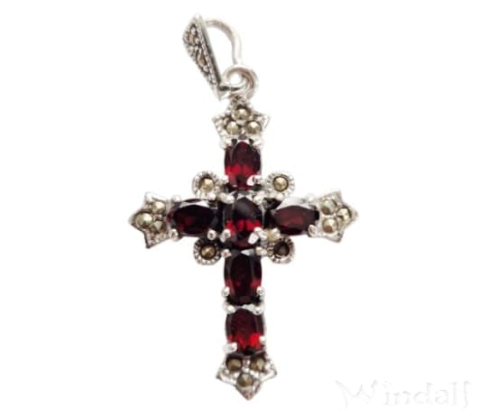 WINDALF Schmuck Anhänger IRISA 4.1 cm Kreuz Amulett Roter Granat Silber - Windalf.de
