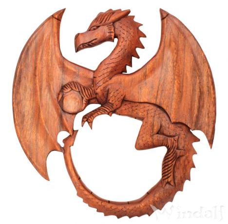 WINDALF Wikinger Wandbild ALINGAD 28 cm Drachen Wandrelief Handarbeit Holz - Windalf.de