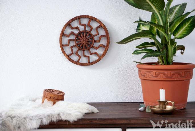 Wanddeko ~ SCHWARZE SONNE ~ Ø 22 cm - aus Holz - Viking Holz Wand Deko