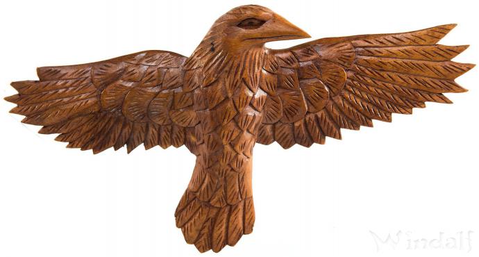 WINDALF Vikings Holz-Deko MUNIN 27 cm Rabe Rechts schauend Wandrelief Handarbeit aus Holz - Windalf.de