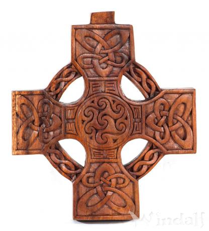 WINDALF Massives Irisches Wandrelief RION 31 cm Keltisches Kreuz Handarbeit Holz - Windalf.de