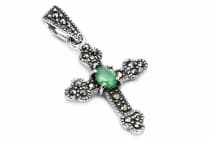WINDALF Kleiner Kreuz-Anh&auml;nger L&Agrave;RA 3.2 cm Gr&uuml;ner Kristall Silber - Windalf.de