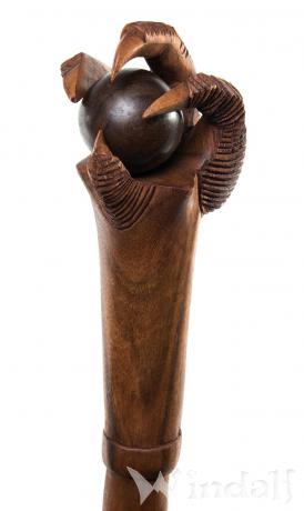 WINDALF Wikinger Drachen Wanderstab DRACHENKRALLE 130 cm Schwarze Kugel Handarbeit aus Holz - Windalf.de