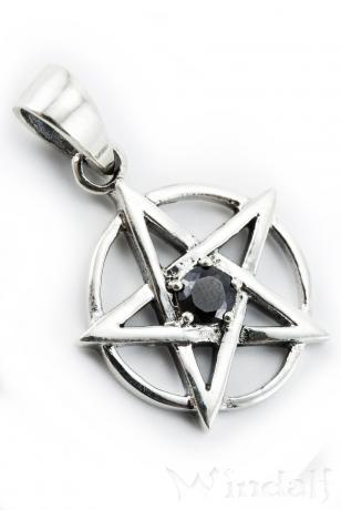 WINDALF Schmuck Anhänger RAYAN Ø 1.8 cm Pentagramm Schwarzer Kristall Silber - Windalf.de