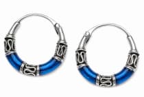 WINDALF Zarte Vintage Creolen NANIKA &Oslash; 14 mm Ozean Blau mit Ornamentik Ohrringe Silber - Windalf.de