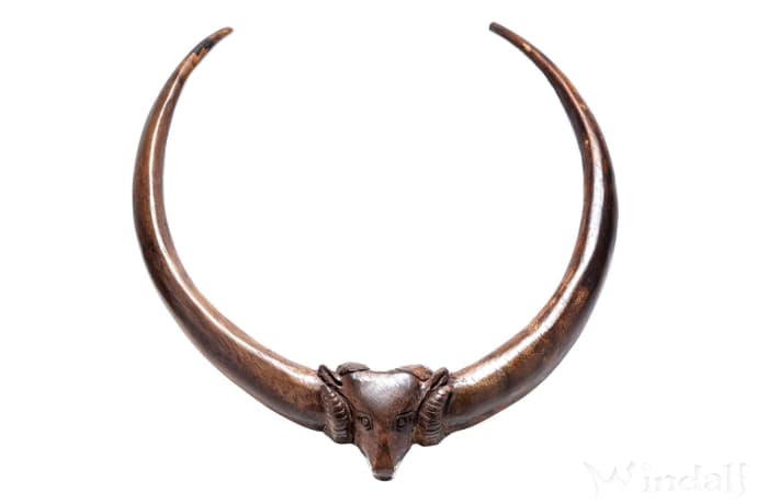 WINDALF Wikinger Torques RAM Ø ca. 12.5 cm Widderkopf Handarbeit Holz - Windalf.de