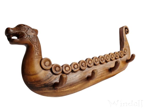 WINDALF Rustikale Garderobe ARCON 48 cm Wikinger-Schiff Kleiderhaken Handarbeit Holz WINDALF Rustikale Garderobe ARCON 48 cm Wikinger-Schiff Kleiderhaken Handarbeit Holz - Windalf.de