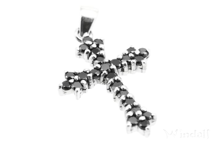 WINDALF Schmuck Anhänger ALICE 3.6 cm Gothic-Kreuz Schwarzer Kristall Silber - Windalf.de