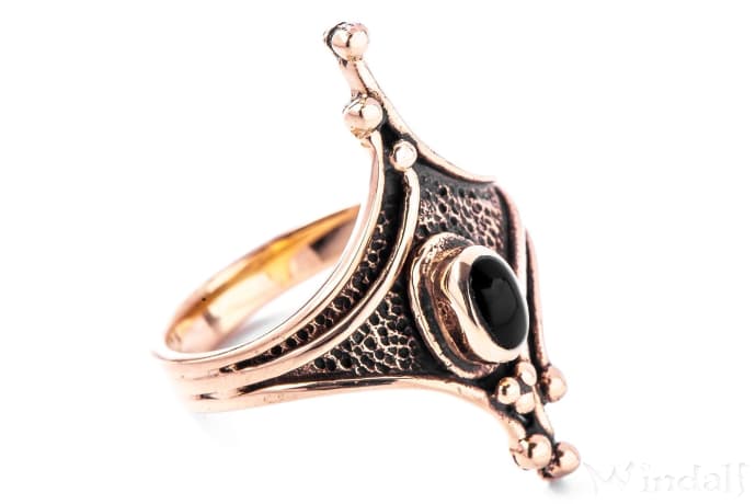 WINDALF Bohemia Damen Ring TALINA 23 mm Schwarzer Onyx Schutzstein Bronze - Windalf.de