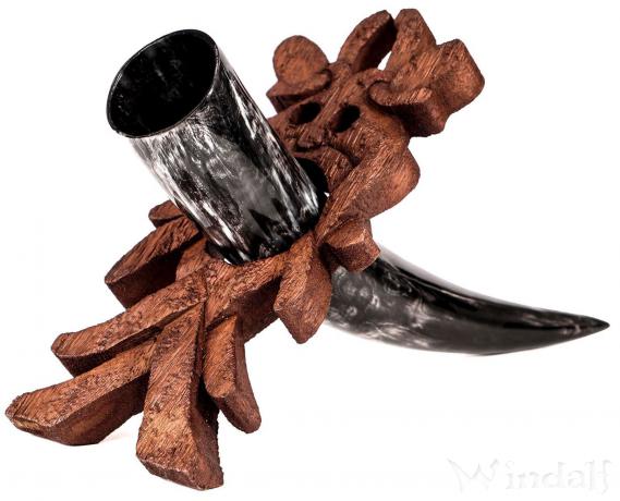 WINDALF Vikings Trinkhornständer ODIN 25 cm Wikinger Maske aus Mösgard für Trinkhorn Holz - Windalf.de