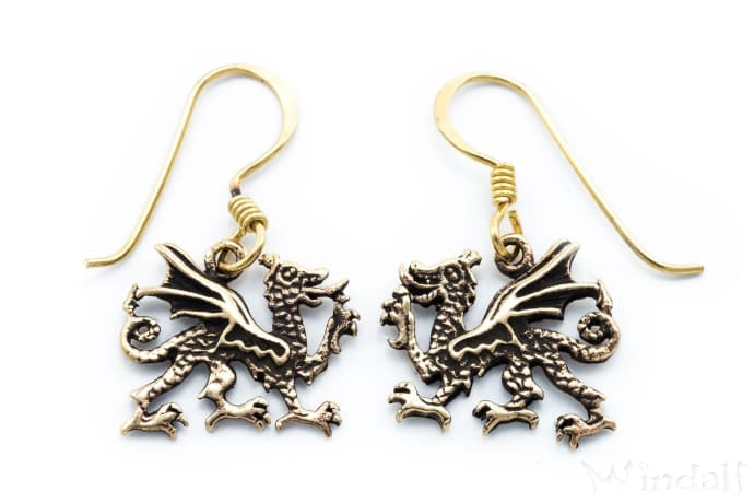 WINDALF Mittelalter Ohrhänger WALIZ 2.7 cm Pendragon Feuer-Drachen-Schmuck Bronze - Windalf.de