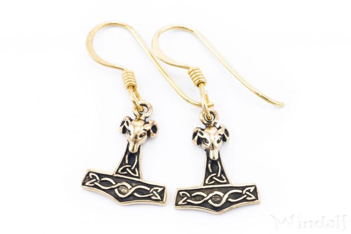 WINDALF Ohrhänger MJÖLNAR 2.8 cm Kleiner Widder Thorshammer Bronze - Windalf.de