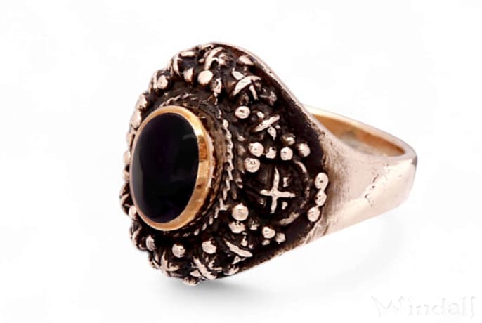 WINDALF Medieval Ring RONIA 17 mm Bohemia-Schmuck mit schwarzem Onyx Bronze - Windalf.de