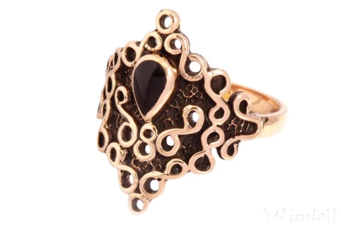 WINDALF Gothic  Damen Ring MILENA 20 mm Schwarzer Onyx Vintage Bronze - Windalf.de