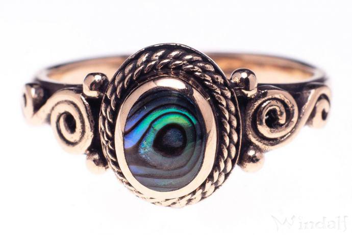 WINDALF Bohemia Damen Ring ALICE 9 mm Celtic Spiralen mit Seeopal Bronze - Windalf.de