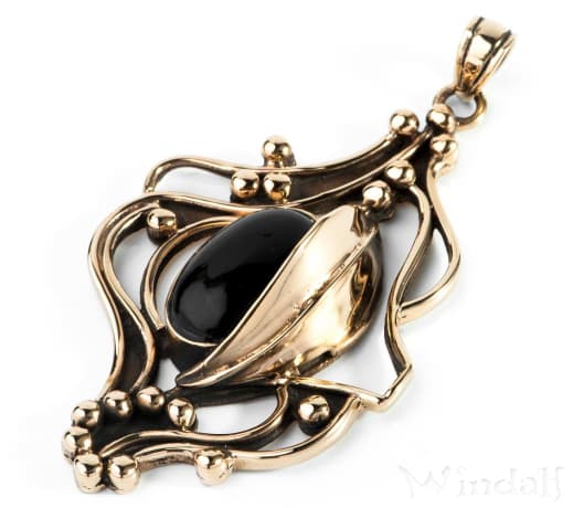 WINDALF Elfen-Anhänger ISIRA 6.3 cm Onyx Celtic Bohemia Zauberblatt Bronze WINDALF Elfen-Anhänger ISIRA 6.3 cm Onyx Celtic Bohemia Zauberblatt Bronze - Windalf.de