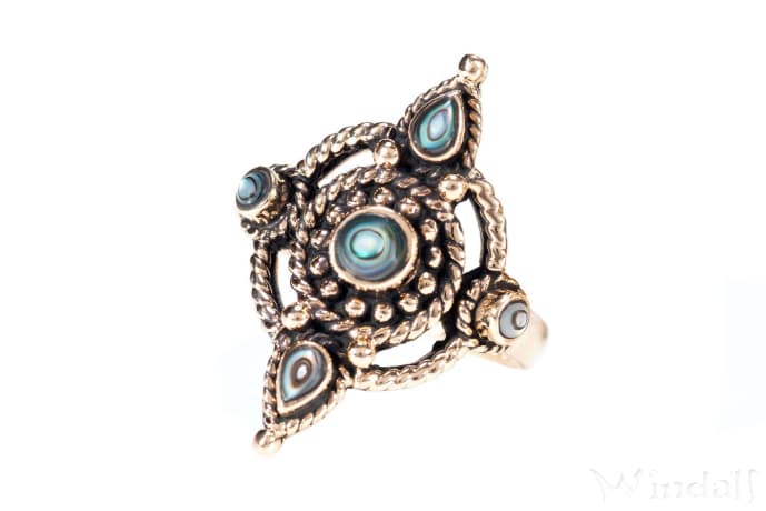 WINDALF Wikinger Ring AKIRA 24 mm Seeopal Vintage Schmuck Bronze - Windalf.de