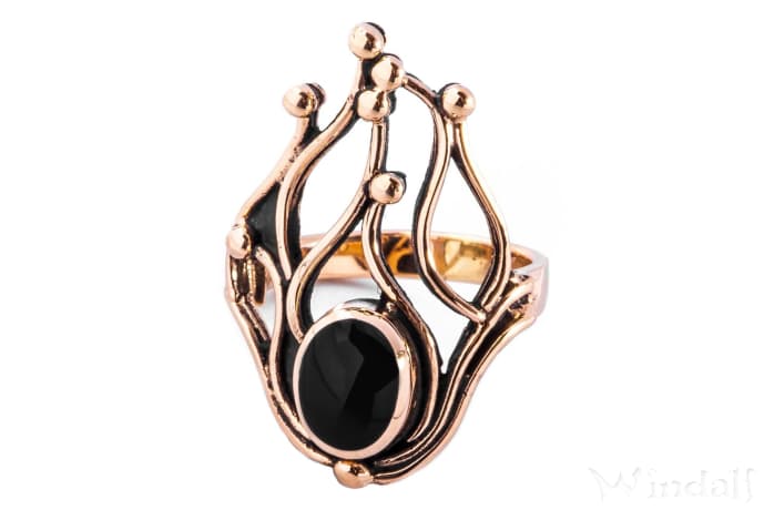 WINDALF Vintage Damen Ring TORA 27 mm Elfenfeuer Schutz Onyx Bronze - Windalf.de