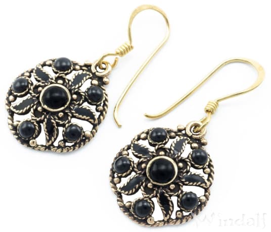 WINDALF Damen Ohrh&auml;nger THARA &Oslash; 1,6 cm Schwarzer Onyx Bronze - Windalf.de