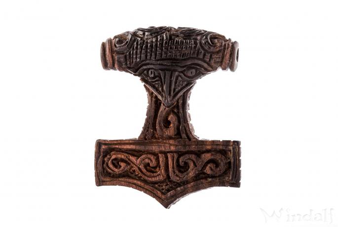 WINDALF Wikinger Schmuck Anhänger ZANE 4.4 cm Schwarzer Thorshammer Handarbeit Holz - Windalf.de