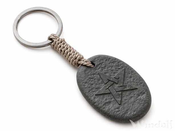 WINDALF Schl&uuml;sselanh&auml;nger PENTA 3.5 cm Schutz Amulett Pentagramm Grauer Stein - Windalf.de