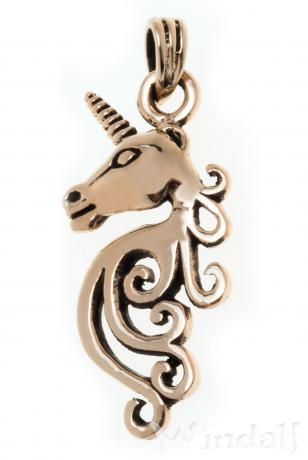 WINDALF Glücks Schmuck Anhänger NARY 3 cm Einhorn Wunsch Amulett Vintage Bronze - Windalf.de