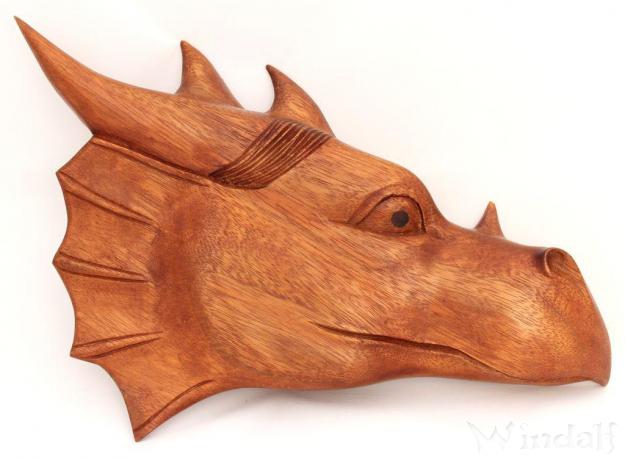 WINDALF Wandbild Drache MAJESTIX 29 cm Rechts schauend Handarbeit aus Holz - Windalf.de
